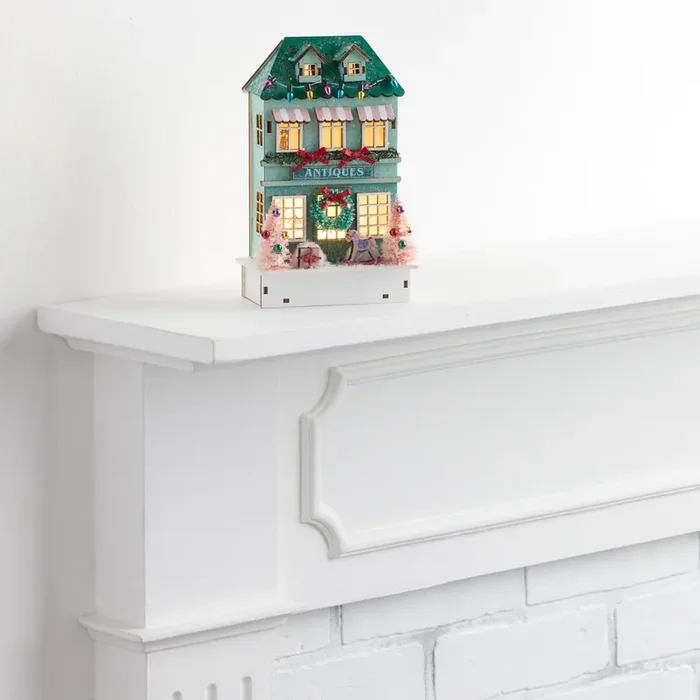 Green Laser Cut Wood Vintage Antique Shop LED Light Up Decor