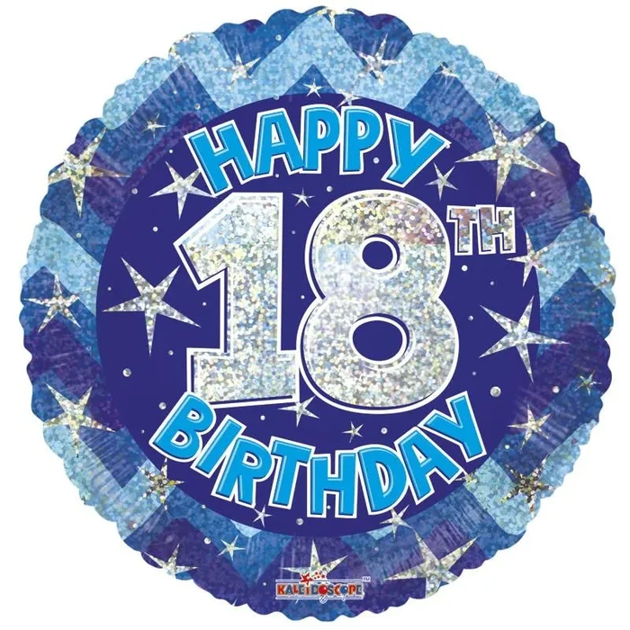 “Happy 18th Birthday” Design Holographic Foil Birthday Balloon Blue 18″
