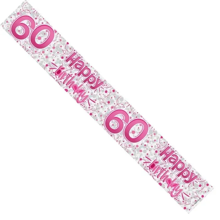 Happy Birthday Age 60 Design Pink Banner – Case of 12