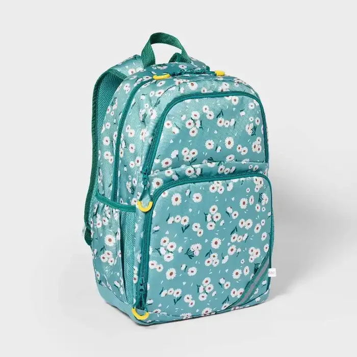 Kids‘ 17″ Everyday Classic Backpack – Cat & Jack™ Mint Daisy Floral Design, Ages 5-10