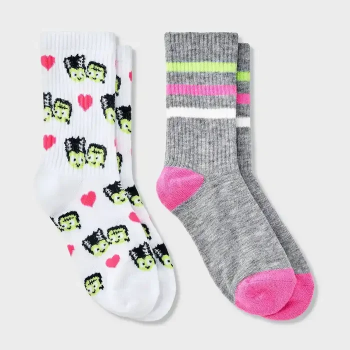 Kids‘ 2pk Frankenstein Halloween Crew Socks – Cat & Jack™ M