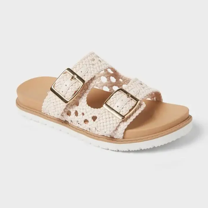 Kids‘ Brooklyn Knit Footbed Sandals – Cat & Jack™ Blush 5 Slip-On, Open Toe, Textured Outsole, Medium Width