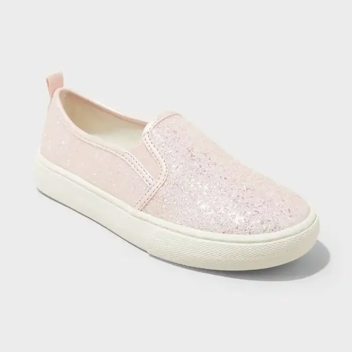 Kids‘ Charlotte Slip-On Sneakers – Cat & Jack™ Blush 2 Faux Leather, Non-Marking Sole, Closed Round Toe