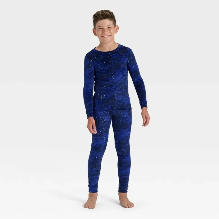 Kids‘ Long Sleeve Snuggly Soft Pajama Set – Cat & Jack™ Navy Blue 8