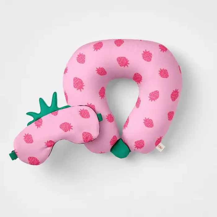 Kids‘ Neck Pillow and Eye Mask Set Strawberry – Cat & Jack™️ Recycled Polyester