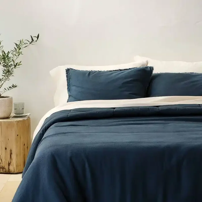 King Heavyweight Linen Blend Comforter and Sham Set Dark Mineral Blue – Casaluna™