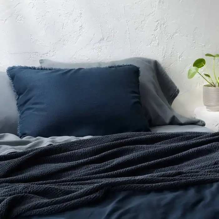 King Heavyweight Linen Blend Comforter Sham Dark Mineral Blue – Casaluna™