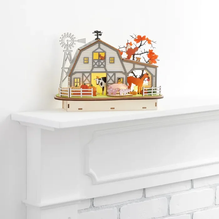 Laser Cut Wood Farmhouse Barn LED Light Up Décor