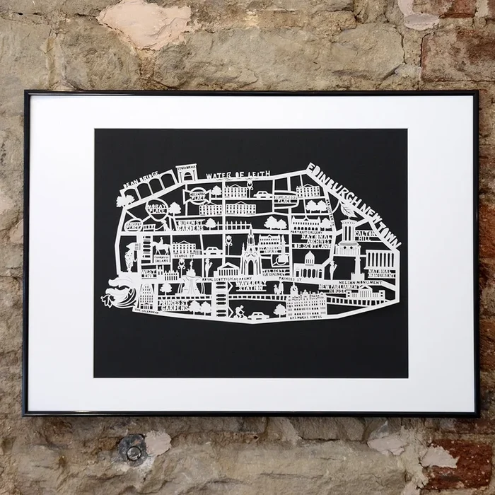 Lasercut A2 Edinburgh New Town Map – White on Black