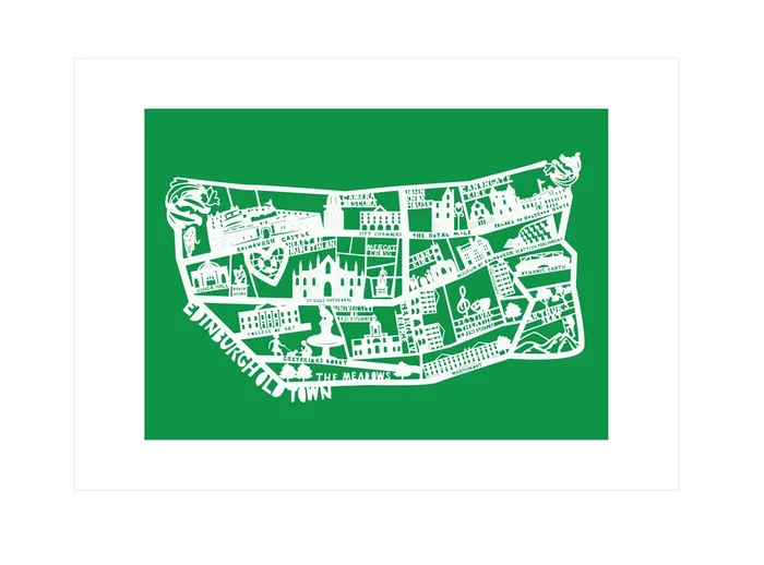 Lasercut A4 Edinburgh Old Town Map – White on Green