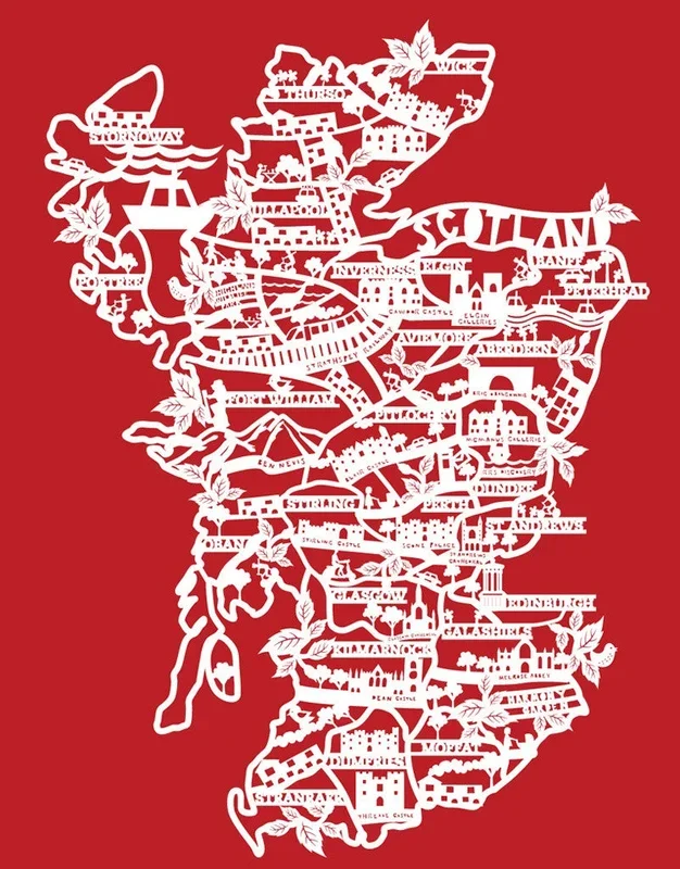 Lasercut A4 Scotland – White On Red
