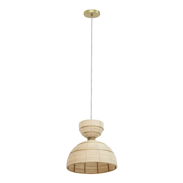 Lydia Rattan And Gold Metal Pendant Lamp