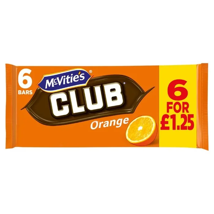 McVitie’s Club Orange Milk Chocolate Biscuit Bars 136g 6 Pack PMP £1.25 – Case of 12
