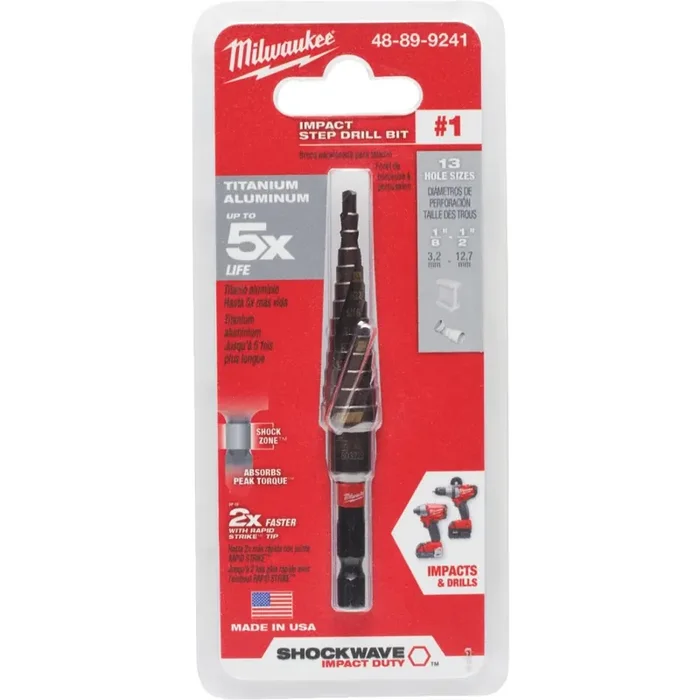 Milwaukee Shockwave Impact Duty 1/8 In. – 1/2 In. 1 Step Drill Bit, 13 Steps