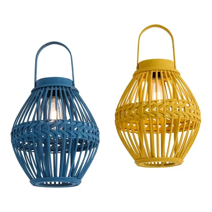 Monochromatic Treated Bamboo Open Weave Solar LED Lantern