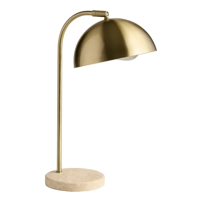 Natural Travertine and Brass Dome Adjustable Task Lamp