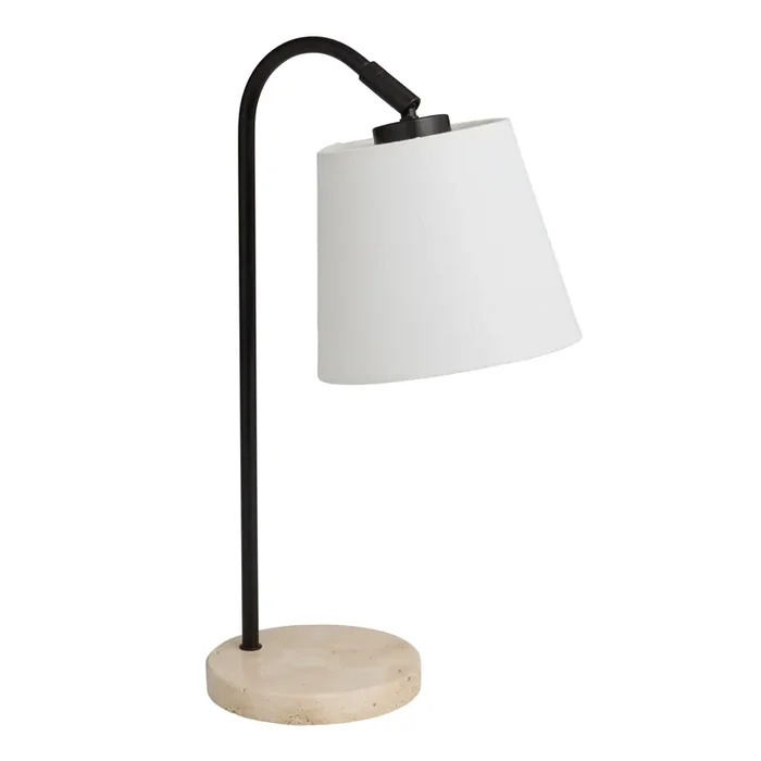 Natural Travertine and White Linen Adjustable Task Lamp