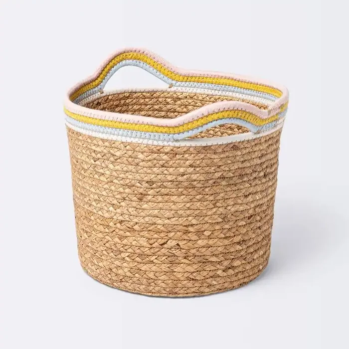 Natural Woven Round Storage Bin with Coiled Rope Handle – Cloud Island™ M