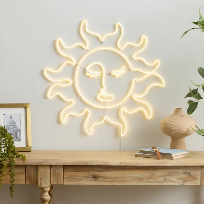 Neon Warm White Sun Face LED Electric Sign Wall Decor