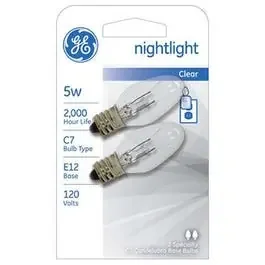 Night Light Bulb, Clear, 5-Watts, 2-Pk.