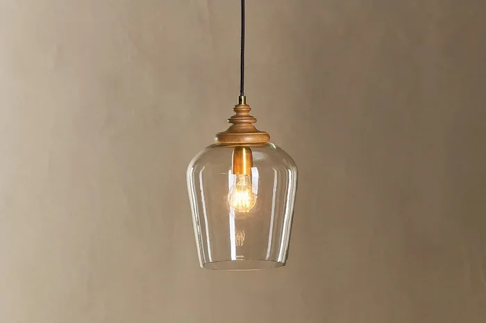 Nkuku Varuna Mango Wood & Glass Pendant Ceiling Light