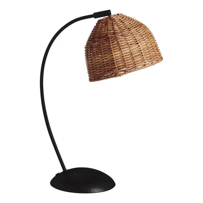 Olga Black Metal and Rattan Dome Adjustable Task Lamp