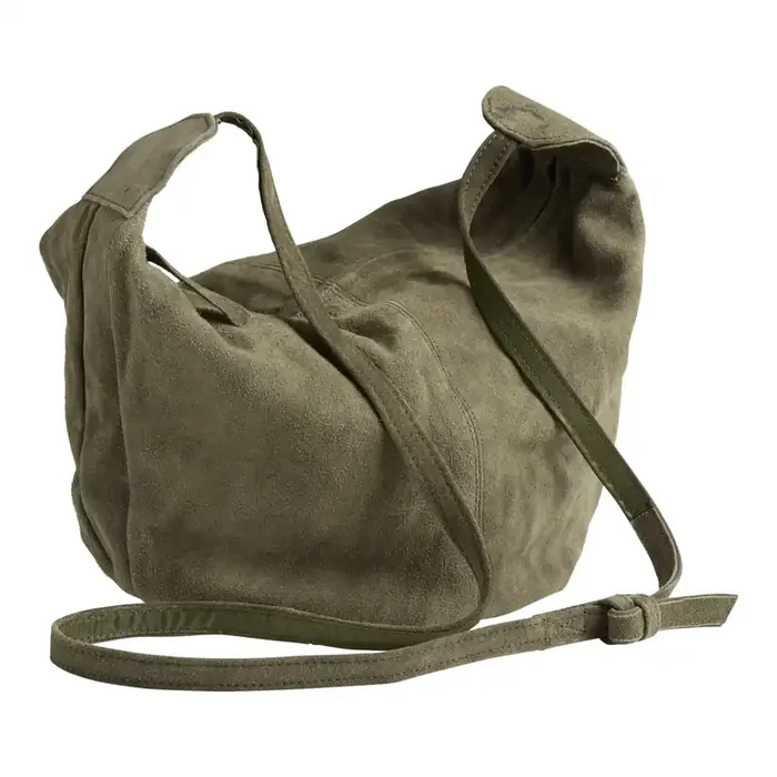 Olive Suede Hobo Crossbody Bag