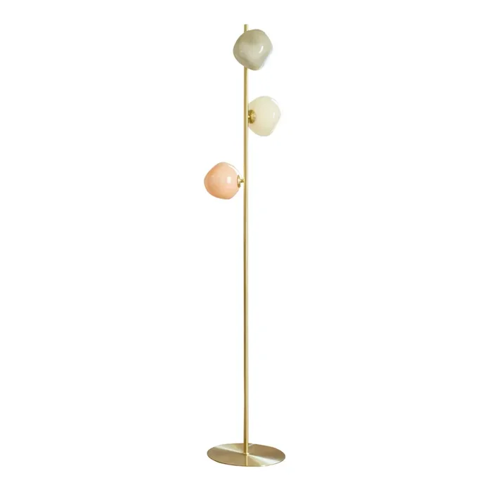 Orla Tricolor Blown Glass Orb and Brass 3 Light LED Floor Lamp