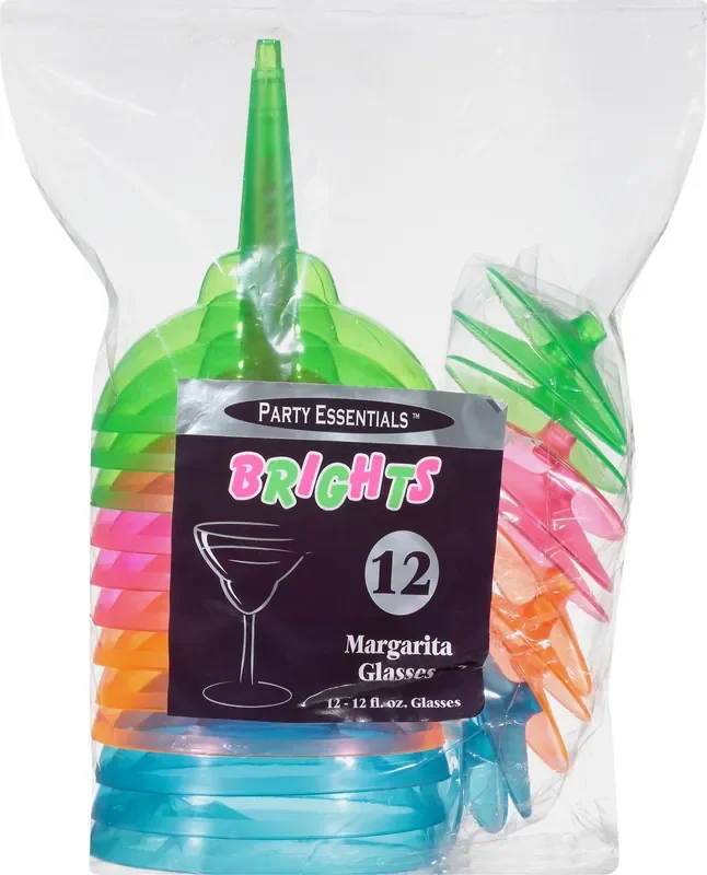 Party Essentials 12 Ounce Neon Assorted Brights Margarita Glasses 12 ea
