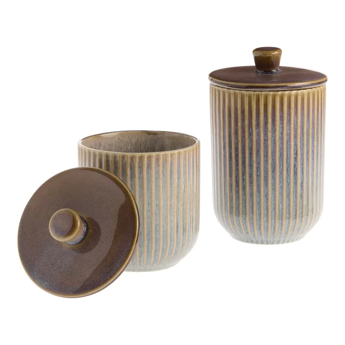 Purple and Amber Reactive Glaze Ceramic Storage Canister