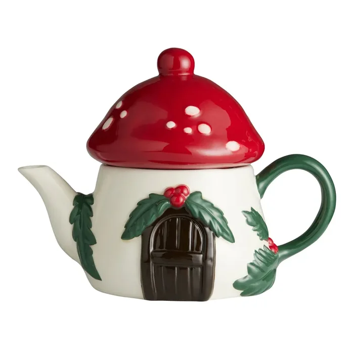 Red and Green Ceramic Mushroom House Teapot