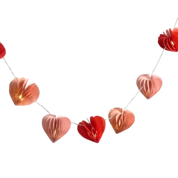 Red Paper Hearts LED Battery Operated String Lights