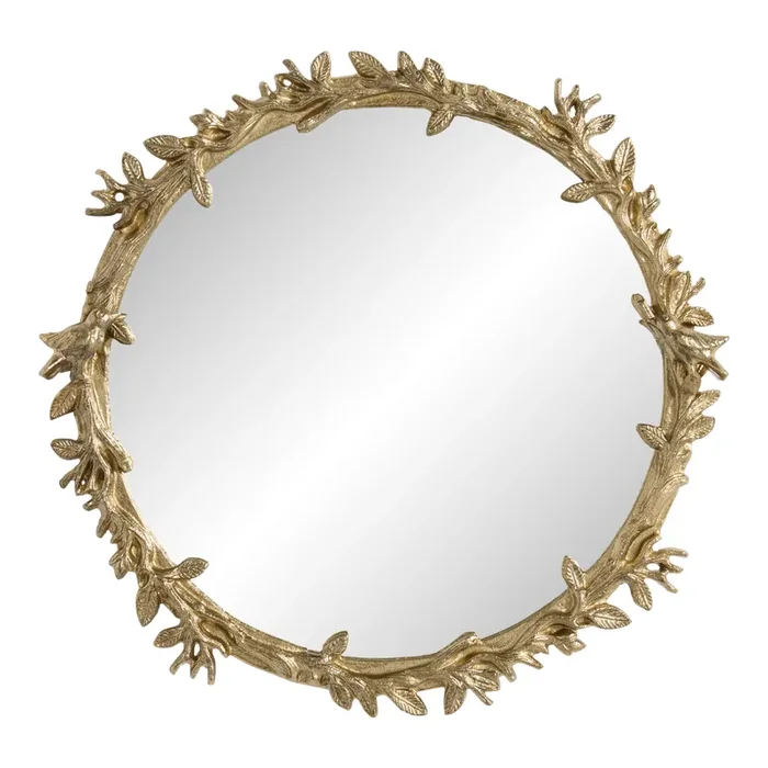 Round Antique Gold Vintage Botanical Mirror