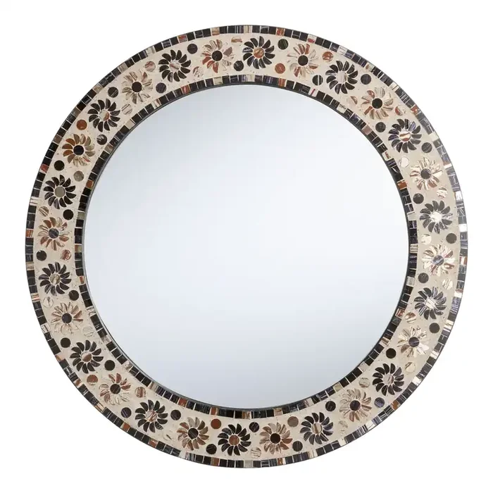 Round Black And Gold Floral Mosaic Wall Mirror