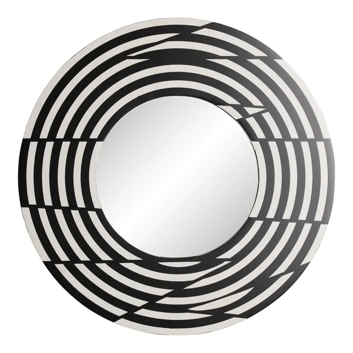 Round Black and White Mango Wood Spiral Wall Mirror