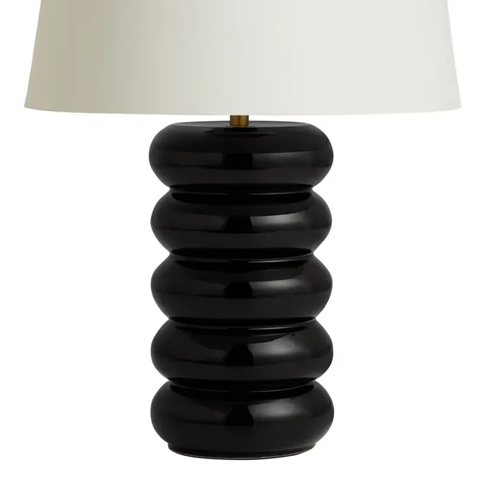 Round Black Blown Glass Wavy Stacked Column Table Lamp Base