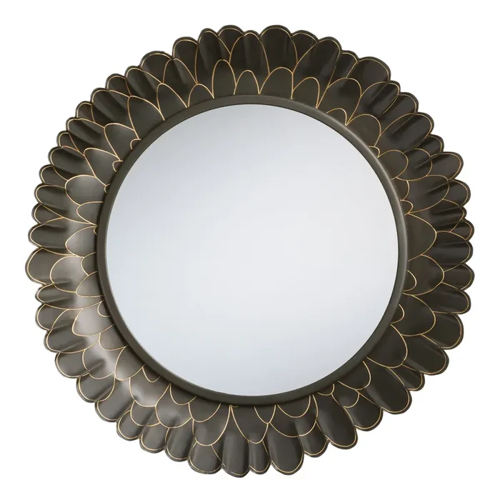 Round Blackened Bronze Etched Iron Floral Wall Mirror