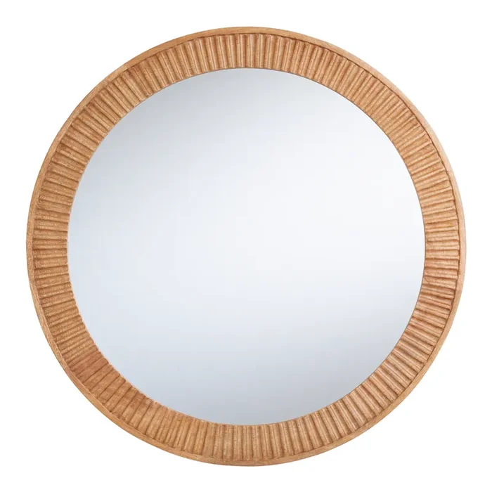 Round Carved Wood Fluted Wall Mirror