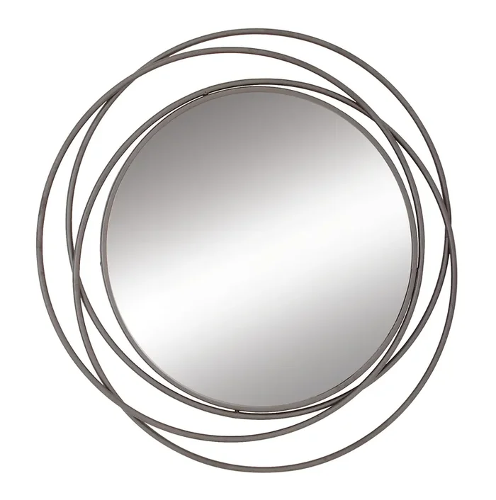 Round Gray Metal Abstract Geometric Wall Mirror