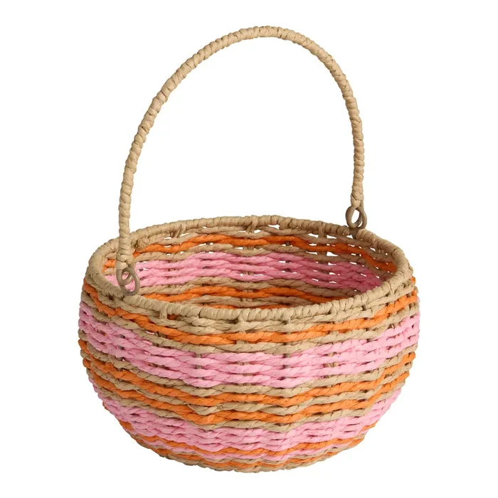 Round Jute Striped Gift Basket with Swing Handle