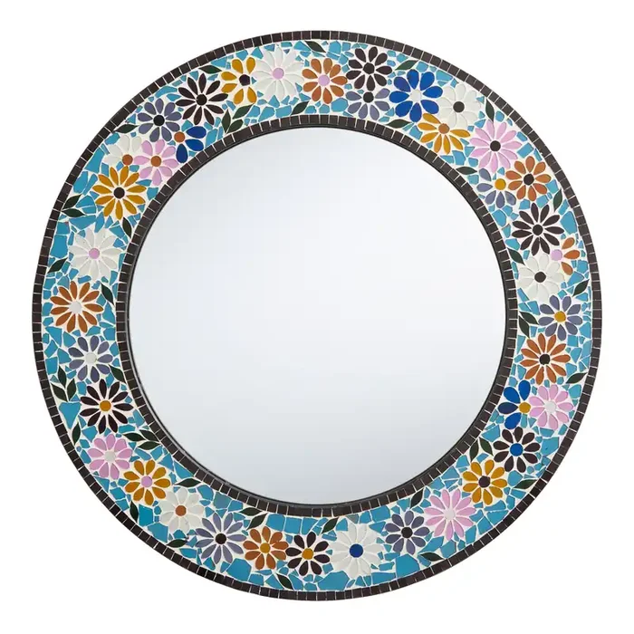 Round Multicolor Glass Mosaic Floral Wall Mirror