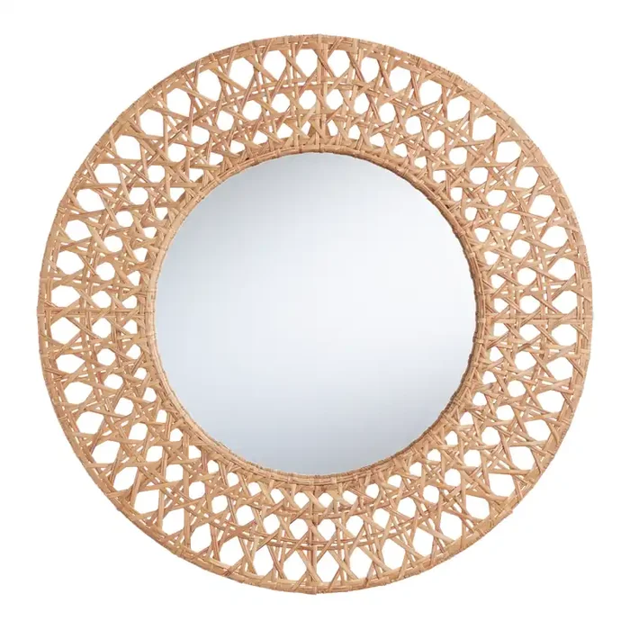 Round Natural Cane Woven Wall Mirror