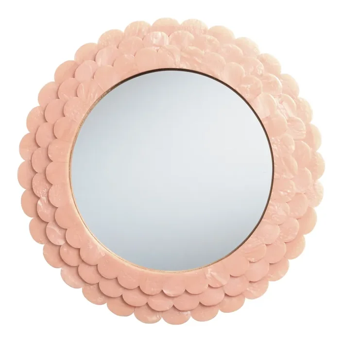 Round Peach Layered Scallop Floral Wall Mirror