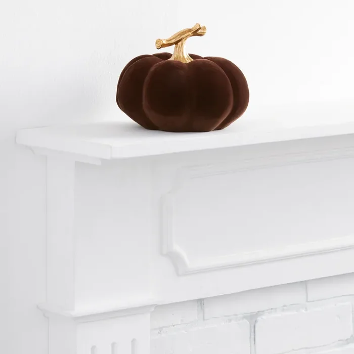 Small Brown Velvet Flocked Pumpkin Decor