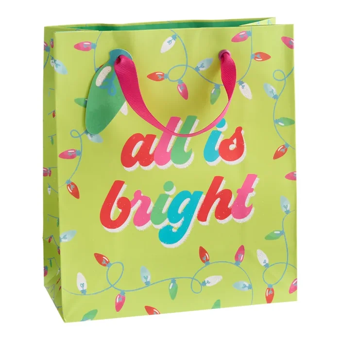 Small Green All Is Bright Holiday Gift Bag