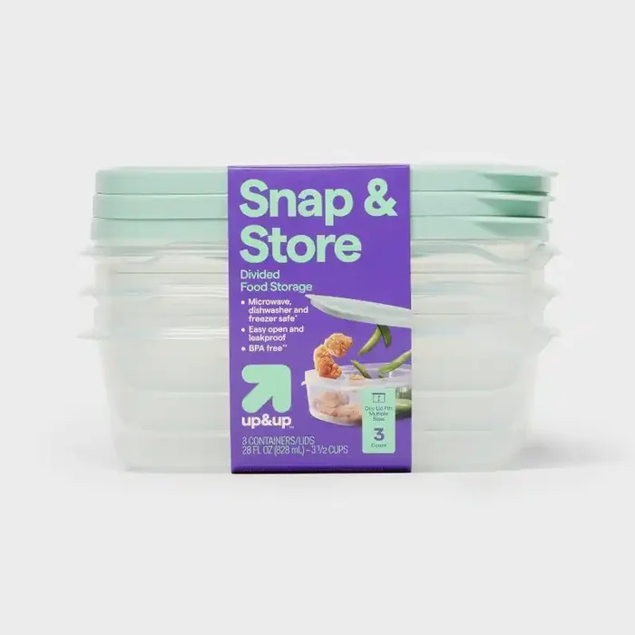Snap & Store Divided Rectangle Food Storage Containers – 28 fl oz/3ct – up&up™