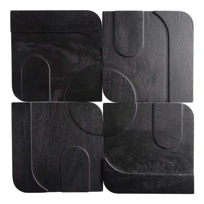 Square Black Carved Wood Geo Panel Wall Decor 4 Piece