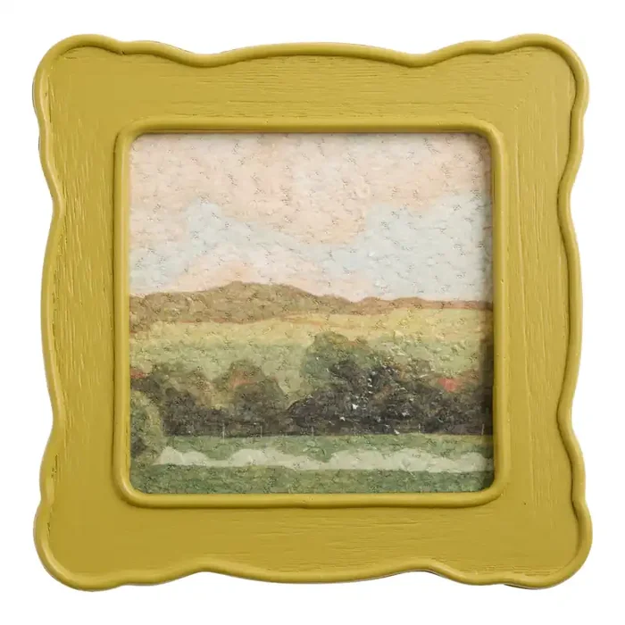 Square Vintage Landscape Tufted Textile Framed Wall Art