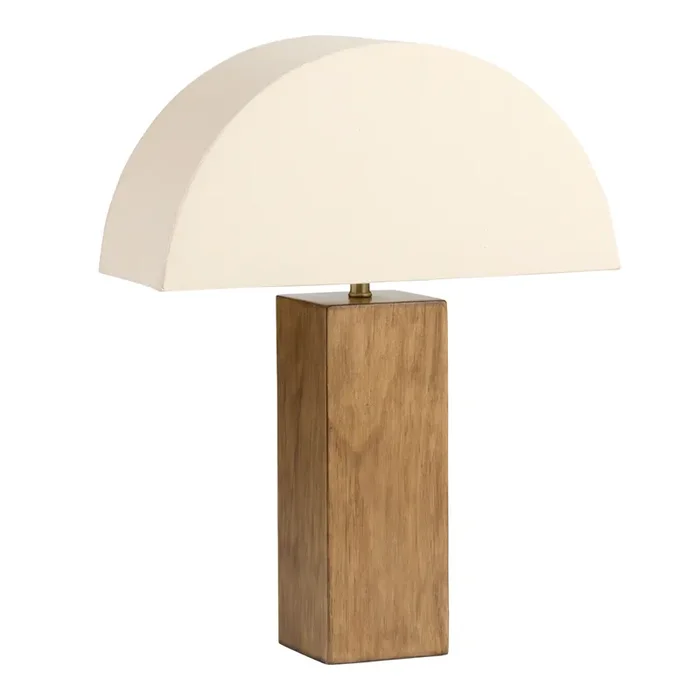 Square Walnut and White Cotton Half Moon Retro Table Lamp