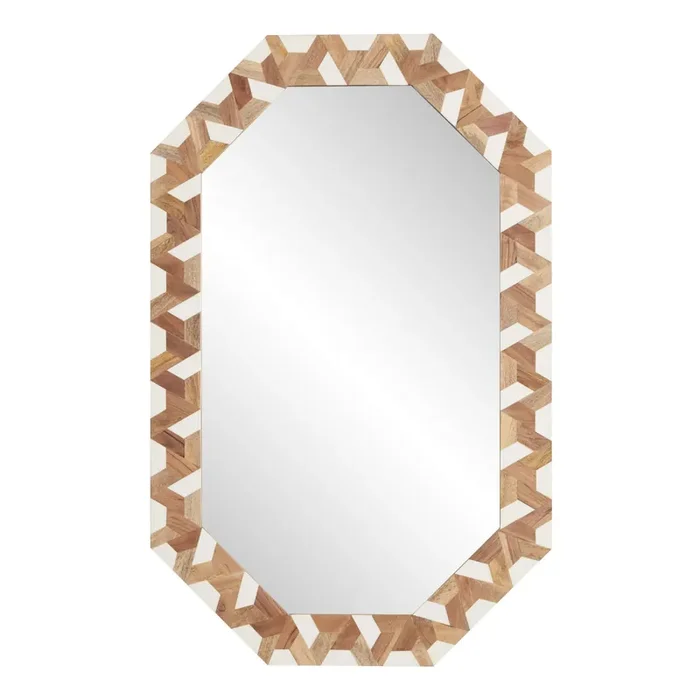 Stained Wood and Resin Parquet Geo Wall Mirror